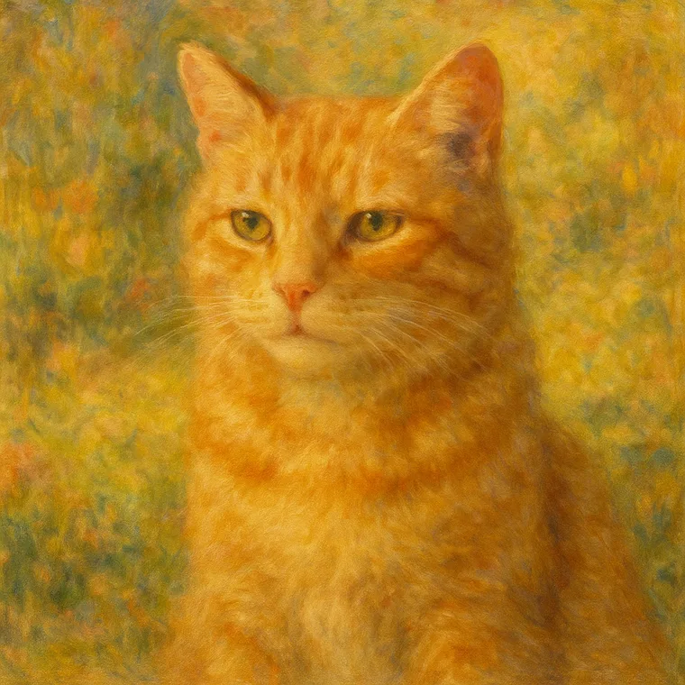 A tabby cat in Renoir impressionist light