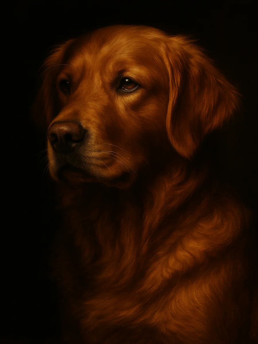 A candlelit memorial portrait of a beloved dog